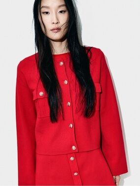 H&M Cardigan Sweater Jacket with Gold Buttons Size Small Red